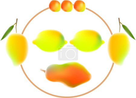 Ilustración de Illust, vector para una variedad de frutas para hacer una expresión de la cara, mango, limón, papaya, naranja - Imagen libre de derechos