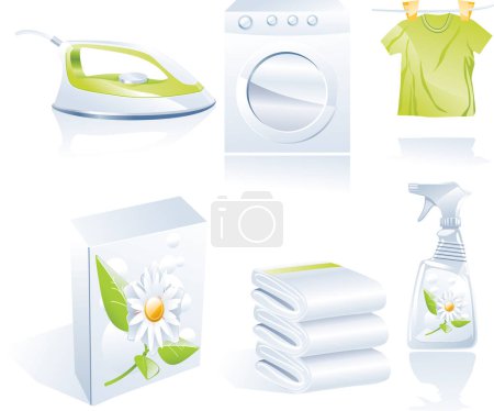 Illustration for Laundry related icon set in blue and green - Royalty Free Image