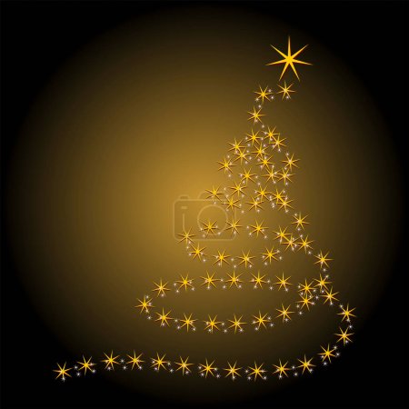 Ilustración de Árbol de Navidad aislado sobre gradiente negro y dorado - Imagen libre de derechos