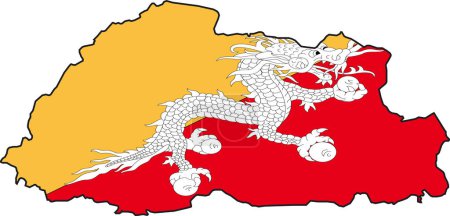 Téléchargez les illustrations : Illustration vectorielle d'une carte et d'un drapeau du Bhoutan - en licence libre de droit