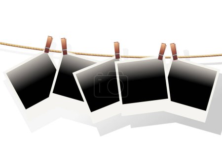 Ilustración de Plantillas Polaroid colgadas en una cuerda sobre fondo blanco - Imagen libre de derechos