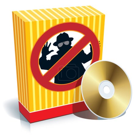 Illustration for Blank 3d box with anti-spy sign and CD. - Royalty Free Image