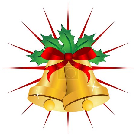 Ilustración de Campanas de Navidad adornadas con acebo y cinta - Imagen libre de derechos