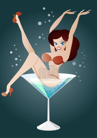 Téléchargez les illustrations : Fille prendre un bain dans le cocktail - en licence libre de droit