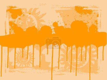 Téléchargez les illustrations : Orange soleil gouttes sur un grunge éclaboussé backgroun - en licence libre de droit