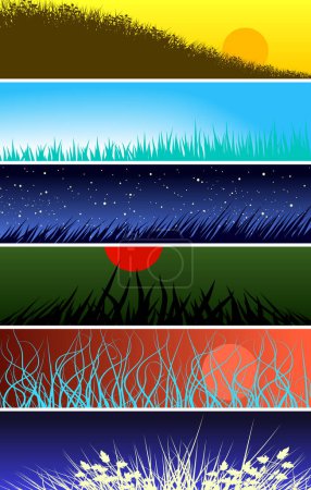 Illustration for Set of editable vector banners of grass foregrounds - Royalty Free Image