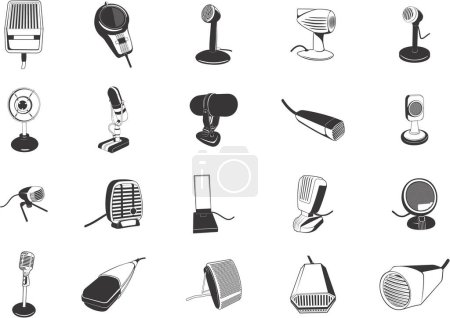 Illustration for Collection of smooth vector EPS illustrations of various retro microphones - Royalty Free Image