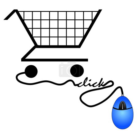 Illustration for Shopping cart connected to computer mouse - internet shopping concept - Royalty Free Image