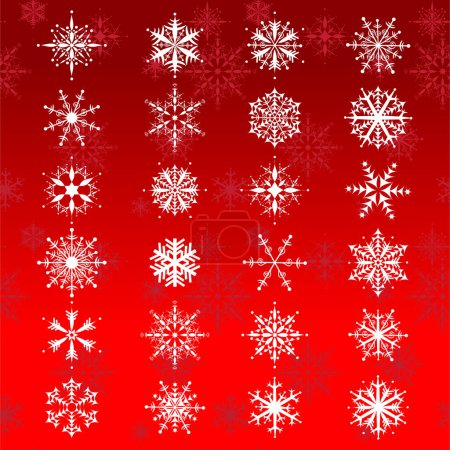 Téléchargez les illustrations : Ensemble de 24 beaux flocons de neige sur fond de célébration - en licence libre de droit