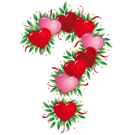 Illustration for Question mark with heart, bow, ribbon and leaf - Royalty Free Image