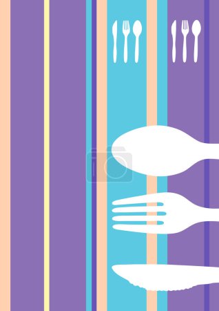 Ilustración de Comida a rayas retro / restaurante / diseño de menú con silueta de cubiertos - Imagen libre de derechos