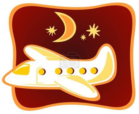 Téléchargez les illustrations : Drôle de dessin animé avion volant dans le ciel nocturne
. - en licence libre de droit