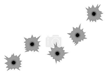 Téléchargez les illustrations : Marques de coups de feu sur métal isolé sur fond blanc - en licence libre de droit
