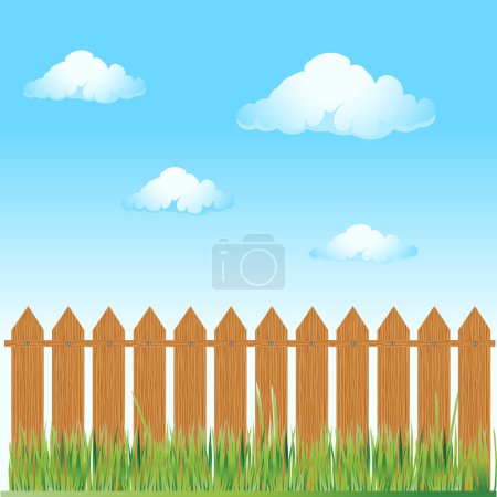 Ilustración de Wooden fence, summer grass - Imagen libre de derechos