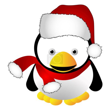 Téléchargez les illustrations : Pingouin avec capuchon de santas isolé sur fond blanc - en licence libre de droit