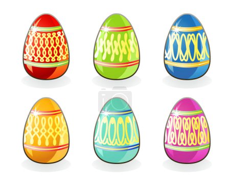 Téléchargez les illustrations : Collection d'œufs peints de Pâques isolés sur fond blanc / vecto - en licence libre de droit