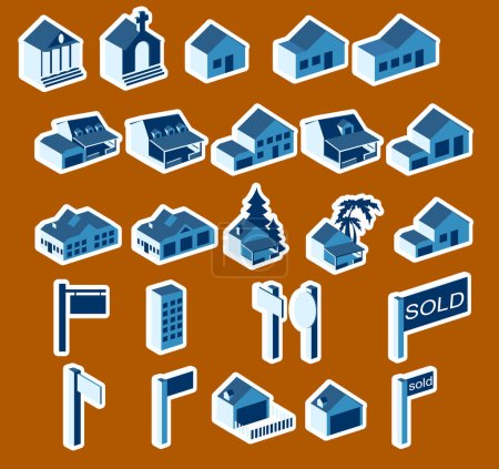 Téléchargez les illustrations : Immobilier icône ensemble - en licence libre de droit
