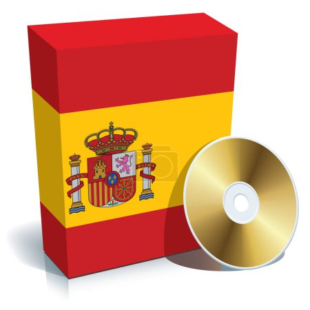 Illustration for Spanish software box with national flag colors and CD. - Royalty Free Image