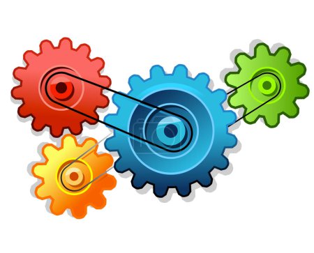 Illustration for Isolated colored vector cogs. Covers a lot of concepts - Royalty Free Image