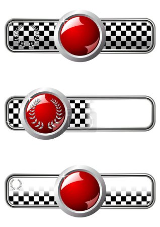Téléchargez les illustrations : Différents insignes de course avec gemme ronde rouge sur fond blanc - en licence libre de droit