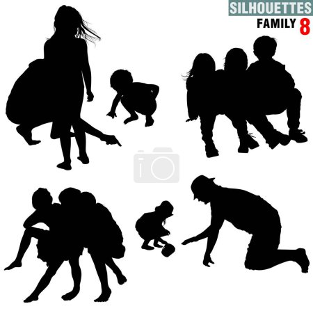 Illustration for Silhouettes - Family 8 - High detailed black and white illustrations. - Royalty Free Image