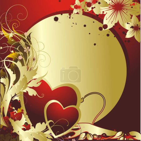 Illustration for Red heart with vegetative an ornament against a circle - Royalty Free Image
