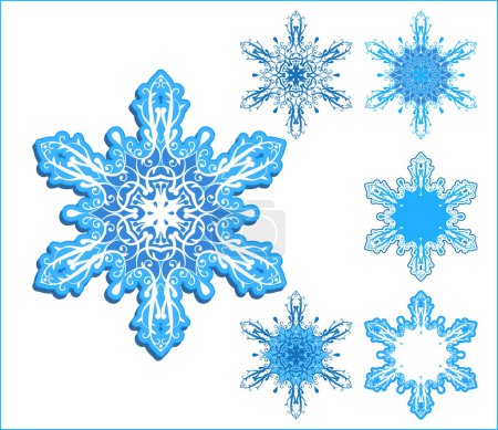 Téléchargez les illustrations : Flocons de neige vectoriels / Une forme et 5 variantes pour une utilisation - en licence libre de droit