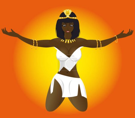 Téléchargez les illustrations : La jeune fille belle prêtresse érotique d'Egypte sur un fond de soleil dans un vecteur - en licence libre de droit