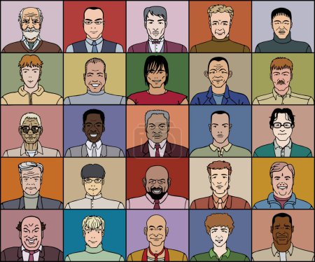 Ilustración de Veinticinco hombres de diversas edades y nacionalidades - Imagen libre de derechos