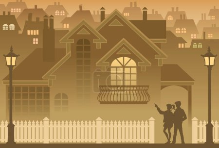 Illustration for Two people are looking at their own home - Royalty Free Image