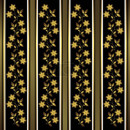 Illustration for Black and golden floral stripes geometric background (vector) - Royalty Free Image