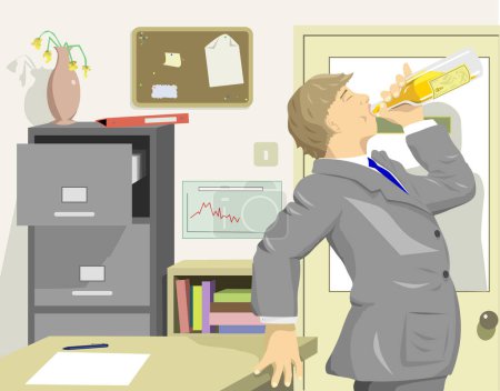 Ilustración de Ilustración vectorial del hombre de negocios bebiendo whisky en la oficina: el fondo está en una capa separada - Imagen libre de derechos