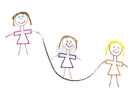 Téléchargez les illustrations : Trois bâton figure filles sauter pour garder la forme - en licence libre de droit