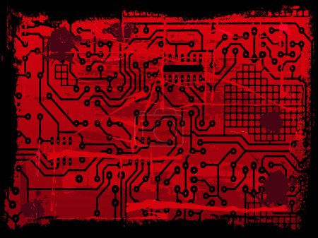 Illustration for Grunge Circuit Board Effect with paint splats - Royalty Free Image