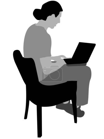 Ilustración de Hombre sentado en la silla con el ordenador portátil en el fondo aislado - Imagen libre de derechos