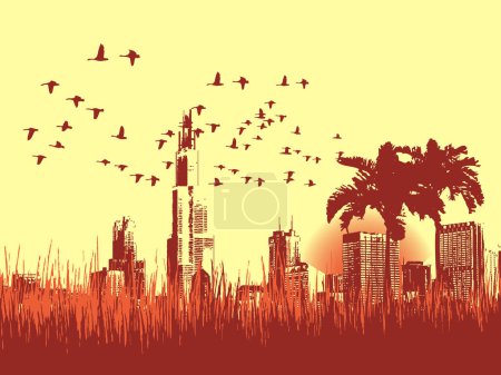 Illustration for Summer City skyline background - Royalty Free Image