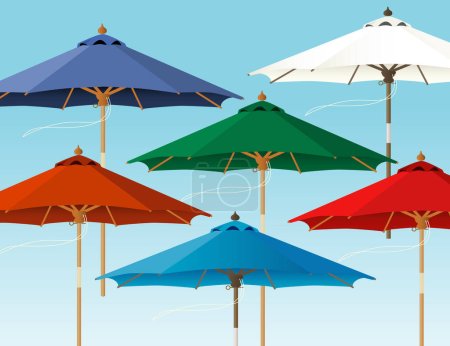 Illustration for Sky full of colorful market umbrellas; All umbrellas are whole and can be used separately from the background. Easy to change colors - Royalty Free Image