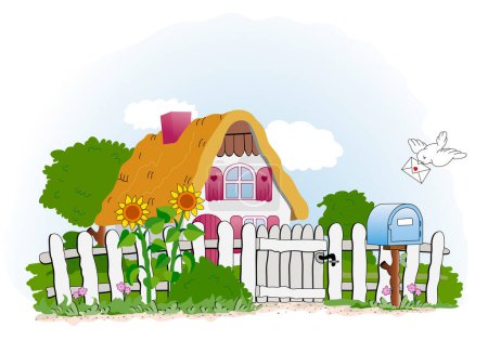Illustration for Sweet Home -  rural house with straw roof - Royalty Free Image