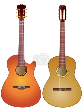 Illustration for Vector isolated image of acoustic guitars on white background. - Royalty Free Image