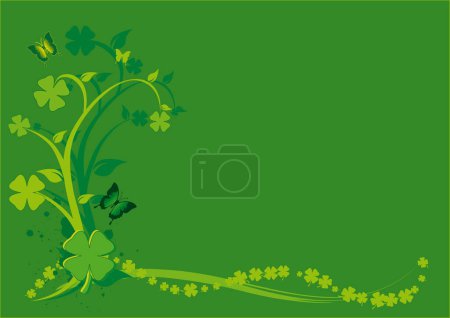 Ilustración de Día de San Patricio Fondo floral con remolinos, mariposas y tréboles - Imagen libre de derechos