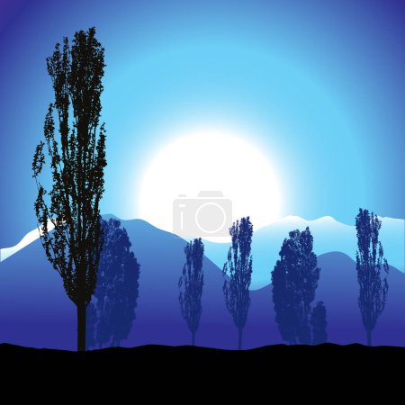 Téléchargez les illustrations : Silhouette d'arbre, image de paysage - illustration couleur - en licence libre de droit
