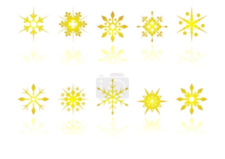Illustration for Den snow crystals with reflection over white background - Royalty Free Image