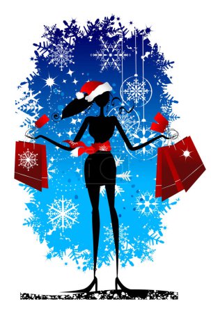 Téléchargez les illustrations : Shopping de Noël, femme de mode pour le design de yor - en licence libre de droit