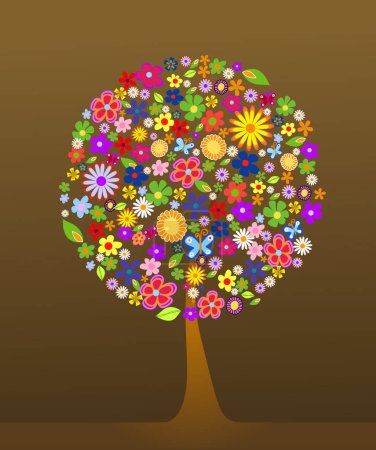 Ilustración de Árbol colorido con flores vector illustration - Imagen libre de derechos