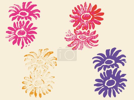 Illustration for 4 Grunge Flower Stamps (Transparent Vectors so they can be overlaid on to other illustrations etc - Royalty Free Image