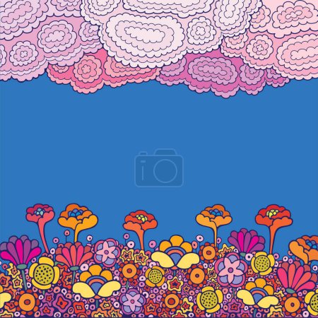 Téléchargez les illustrations : Belles fleurs multicolores sous les nuages bouclés - en licence libre de droit