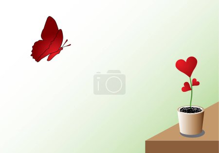 Ilustración de Mariposa y corazón en un bsckground verde claro - Imagen libre de derechos