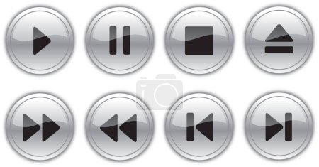 Téléchargez les illustrations : Verre gris contrôle vectoriel boutons icône argent - en licence libre de droit
