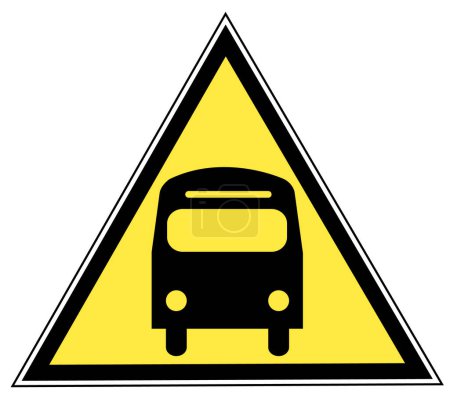 Ilustración de Signo de triángulo amarillo con un autobús - concepto de transporte - Imagen libre de derechos