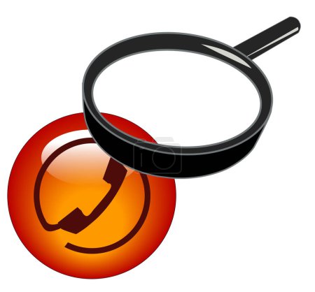 Illustration for Magnifying glass over top of phone connection symbol - Royalty Free Image
